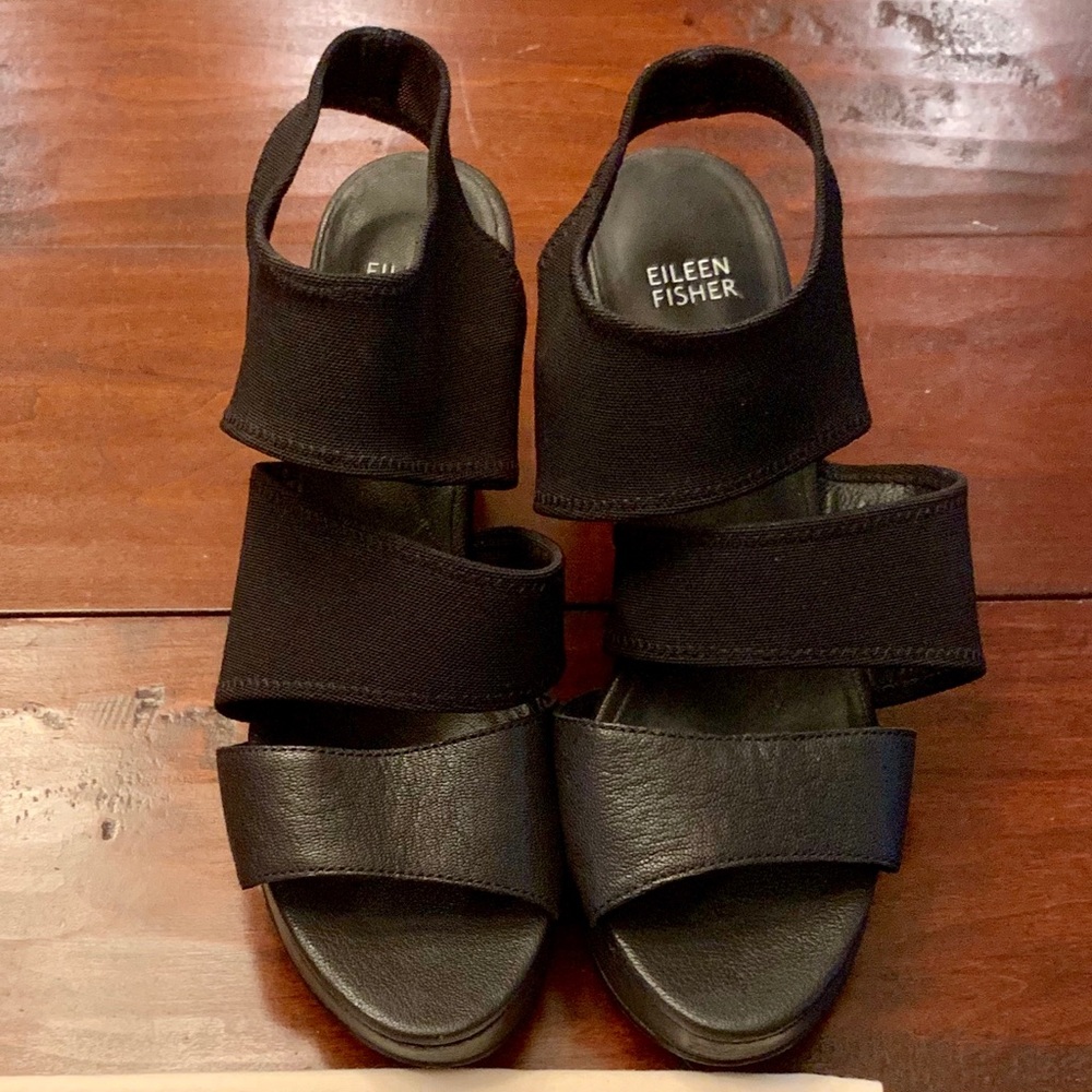 Eileen Fisher Black Wedge Sandals 9.5M
